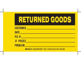 Inventory Tag RETURNED GOODS Paper 3 x 5.75 Black on Yellow 100/PK