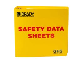 GHS - 3" Safety Data Sheet Binder - English, 11" H x 3.5" D, Red on Yellow
