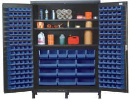 CABINET W/BLUE BINS AND SHELVES STL 60IN