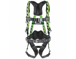 Miller AirCore Wind Turbine harness with a lumbar wear pad and tool loops in a universal size in green