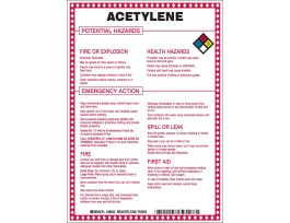 Acetylene Potential Hazards Sign, 10" H x 7" W x 0.1" D, Black/Blue/Red/Yellow on White