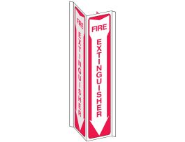 V 3-Way View Fire Extinguisher Sign, 18" H x 7.5" W x 0.06" D, Red on White, Polystyrene