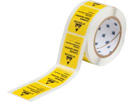 ATTENTION CONTENTS STATIC SENSITIVE HANDLING PRECAUTIONS REQ Labels, 2.5" H x 1.812" W x 0.0036" D, Black on Yellow
