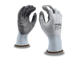 CALIBER® WHITE 13-GAUGE HPPE SHELL, GRAY POLYURETHANE PALM COATING, ANSI CUT LEVEL A2