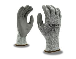 CALIBER® SALT & PEPPER 13-GAUGE HPPE SHELL, GRAY POLYURETHANE PALM COATING, ANSI CUT LEVEL A2