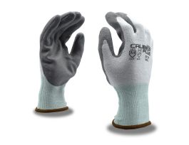 CALIBER® PLUS 13-GAUGE, WHITE HPPE/STEEL SHELL, GRAY POLYURETHANE PALM COATING, ANSI CUT LEVEL A4