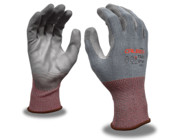 CALIBER® TOUCH LIGHT GRAY, 18-GAUGE, HPPG2 FIBER SHELL, GRAY POLYURETHANE PALM COATING, TOUCHSCREEN FINGERTIPS, ANSI CUT A4