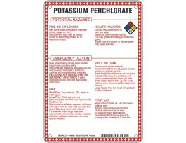 Potassium Perchlorate Potential Hazards Sign, 10" H x 7" W x 0.1" D, Black/Blue/Red/Yellow on White