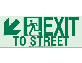 BradyGlo NYC Approved Exit With Running Man And Down/Left Arrow Sign, 7" H x 18" W x 0.0096" D