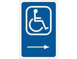 Handicapped With Right Arrow Sign, 18" H x 12" W x .035" D, Aluminum