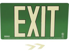 BradyGlo Exit Sign, Green, 9" H x 15.75" W x .125" D, Wall Mounted