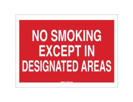 No Smoking Except In Designated Areas Sign, 10" H x 14" W x 0.006" D, Polyester