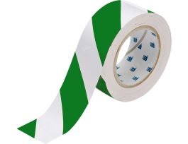 ToughStripe® Floor Marking Tape Roll -  Polyester, Diagonal Stripes, Green on White, 2" x 100'