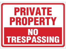 Private Property No Trespassing Sign, 10" H x 14" W x 0.06" D, Polystyrene, Red on White