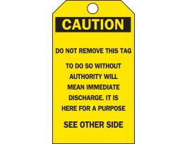 Safety Tag CAUTION Heavy Duty Polyester 5.75 x 3  Black on Yellow 25/PK