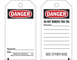 Safety Tag SIGNED BY___DATE___ Polyester 5.75 x 3  Black, Red on White 25/PK
