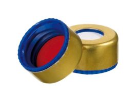 Short Thread Cap, 9mm, Open Gold Lacquered Magnetic, UltaClean Silicone/Red PTFE Septa; 1000/pk