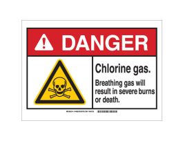 DANGER Chlorine Gas. Breathing Gas Will Result In Severe Burns Or Death. Sign, 10" H x 14" W x 0.006" D, Polyester