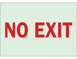 BradyGlo No Exit Horizontal Text Sign, Red on Glow, 10" H x 14" W x 0.008" D