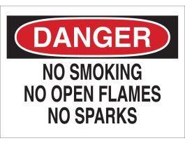 DANGER No Smoking No Open Flames No Sparks Sign, 10" H x 14" W x 0.1" D, Fiberglass