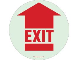 BradyGlo Floor Sign: Polyester, Red On Glow, 17" Diameter, Exit