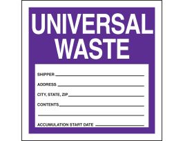 Hazardous Waste Label, UNIVERSAL WASTE, 6" x 6", ADH COATED PAPER, 250/ROLL