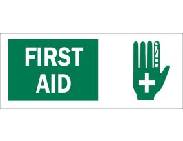 First Aid Sign, 7" H x 17" W x 0.1" D, Fiberglass