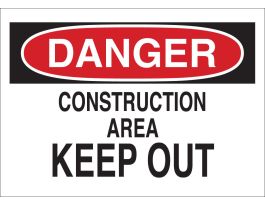 DANGER Construction Area Keep Out Sign, 10" H x 14" W x 0.06" D, Polystyrene