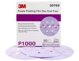 3M™ Hookit™ Purple Finishing Film Abrasive Disc 260L, 30769, 6 in, Dust Free, P1000, 50 discs per carton, 4 cartons per case