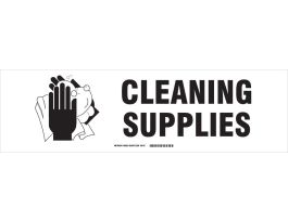 CLEANING SUPPLIES Label, Black on White, 7" H x 24" W x 0.006" D