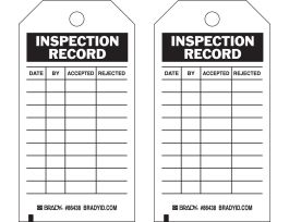Safety Inspection Tag INSPECTION RECORD Polyester 5.75 x 3  Black on White 10/PK