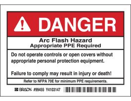 Arc Flash Labels - Self-Sticking Polyester, 3.5" H x 5" W x 0.006" D, Pack of 5 Labels, Black/Red on White
