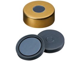 Gold Aluminum/Stainless Steel Magnetic Crimp Cap, 20 mm Dia., Magnetic, Butyl/PTFE Pharma-Fix Septum w/8 mm Hole; 1000/pk