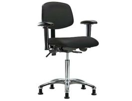 Clean Room ESD Ergonomic Chair, Vinyl, Desk Height, Black, Adjustable Arms, Gliders