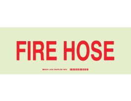 BradyGlo Fire Hose Sign, 5" H x 14" W x 0.008" D, Red on Glow, Polyester