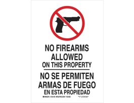 Bilingual No Firearms Allowed On This Property Sign, 14" H x 10" W x 0.035" D, Aluminum