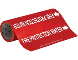 Roll Form Pipe Marker: FIRE PROTECTION Water, 30' H x 12" W, Roll of 30', Fits Pipes, 2.5" Dia. Thru 6" Dia.