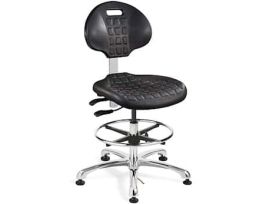 Tall Height Polyurethane Cleanroom Chair, Black, Polished Aluminum Base, Articulating Seat & Back Tilt
