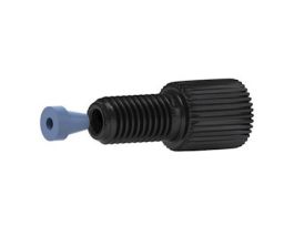 Flangeless Fitting, Standard Knurl, Black Acetal, 1/16" OD Tubing, 1/4-28 Flat-Bottom; 1/EA
