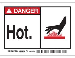 DANGER Hot Labels, 3.5" H x 5" W x 0.006" D, Black/Red on White