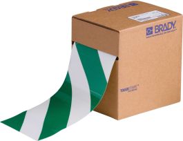 ToughStripe® Floor Marking Tape Roll -  Polyester, Diagonal Stripes, Green on White, 4" x 100'