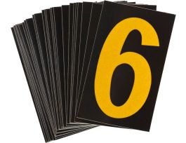 BradyLite 2.5 in Reflective Numbers Yellow on Black, 6 25/PK