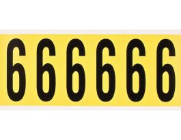 Repositionable Vinyl 3 in Black on Yellow, Numbers 6 Card of 6 Labels
