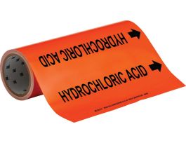 HYDROCHLORIC ACID Pipe Marker, 30' H x 12" W, Roll of 30', Fits Pipes 2.5" Dia. Thru 6" Dia.