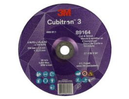 3M™ Cubitron™ 3 Cut and Grind Wheel, 89164, 36+, T27, 9 in x 1/8 in x 7/8 in (230 x 3.2 x 22.23 mm), ANSI, 10/Pack, 20 ea/Case