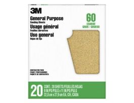 3M™ General Purpose Sanding Sheets, 87591NA-20, 9 in x 11 in, 60 grit, Coarse grit, 20 sheets/pk, 5 pks/cs