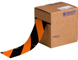 ToughStripe® Floor Marking Tape Roll -  Polyester, Diagonal Stripes, Black on Orange, 3" x 100'