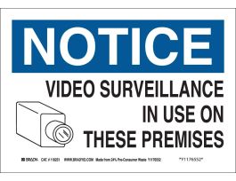 NOTICE Video Surveillance In Use On These Premises Sign, 7" H x 10" W x 0.055" D