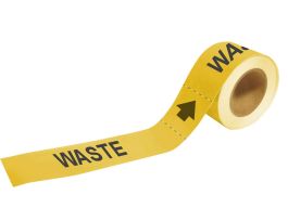 Waste Pipe Marker, 2" H x 12" W, Roll of 25 Each, Fits Pipes 2.5" Dia. Thru 6" Dia.