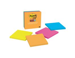 Post-it® Super Sticky Notes 675-4SSUC, 4 in x 4 in (101 mm x 101 mm), Energy Boost Collection, Lined, 4 Pads/Pk